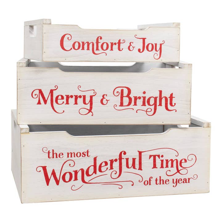 3/Set - Most Wonderful Time of the Year Wooden Crates w/Hand for wholesale by CWI Gifts