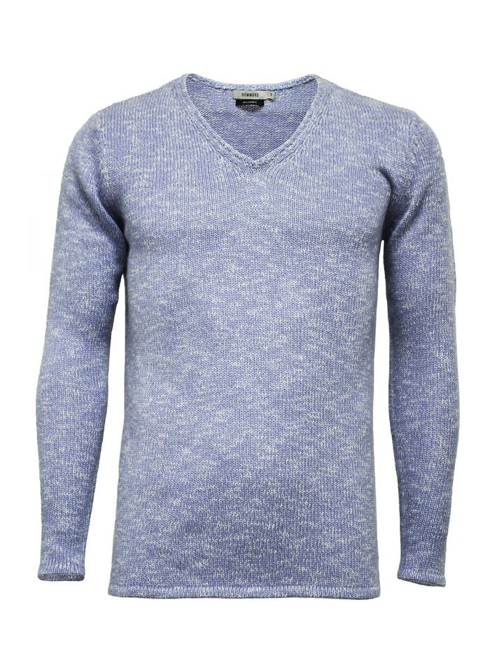 Melange Cashmere V-hals Trøje I Jersey Stitch Blå Hvid for engroshandel hos Hommard