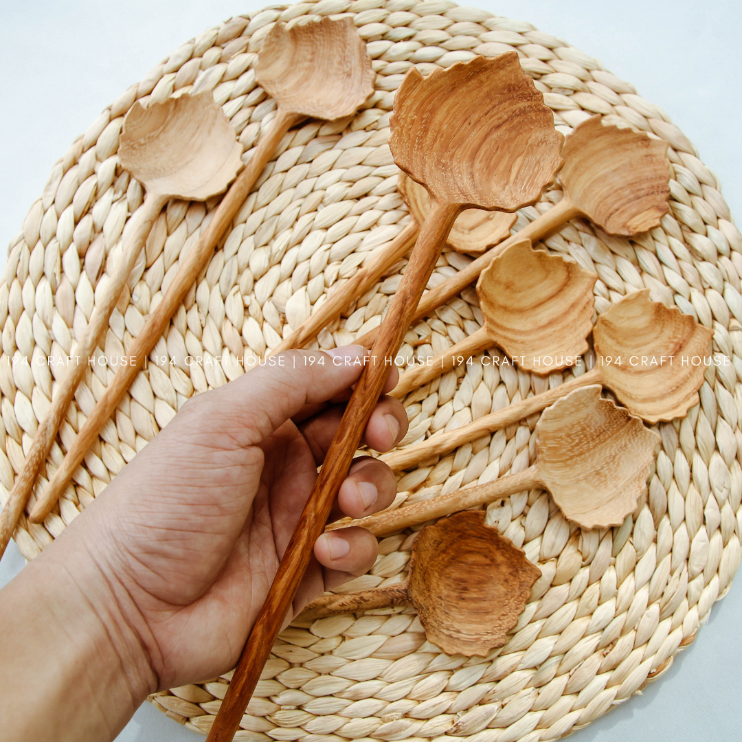 194 Craft House – wholesale Serving utensil – Hand Carved Leaf Shaped Wooden Spoon - Serving Spoon2