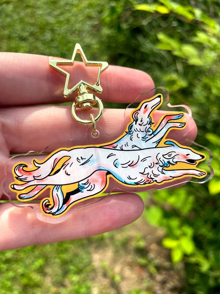 Running Borzoi | 3 tums epoxiakryl nyckelring för wholesale av Beeftopia