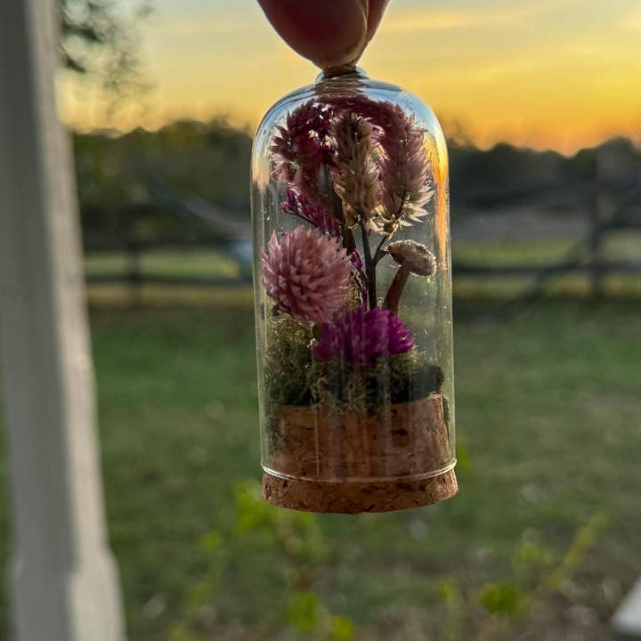 Remedy Designs - Wholesale Ornament - Mushroom terrarium, dried mushroom cloche, real flower decor, woodland christmas4
