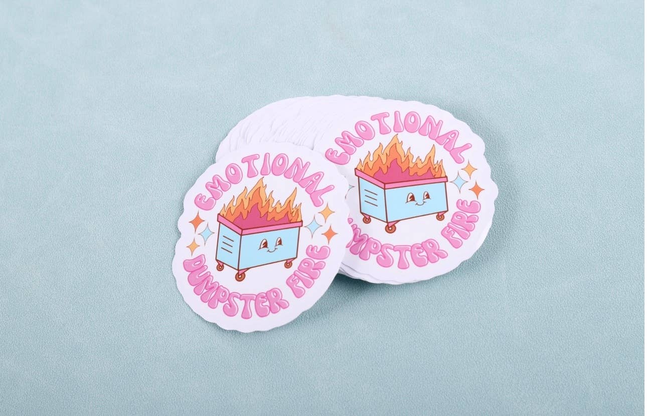 Desi design and chai - Wholesale Sticker - Emotional dumpster fire vinyl sticker1