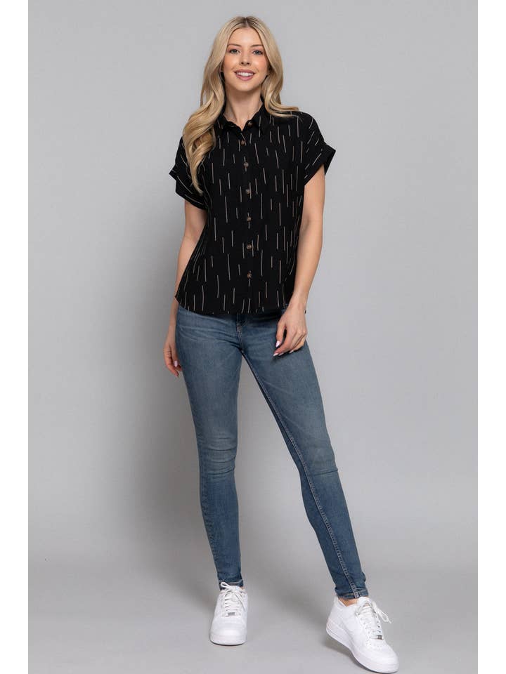 Active Basic | Active USA - Wholesale Button Down Shirt - Women's - Dolman Short Sleeve Button Down Printed Woven Shirt