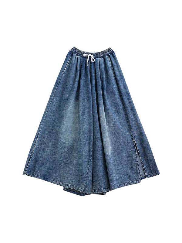 BLUE Loose Wide Leg Drawstring Split-Side Jean Pants Bottoms Trousers for wholesale on Faire8