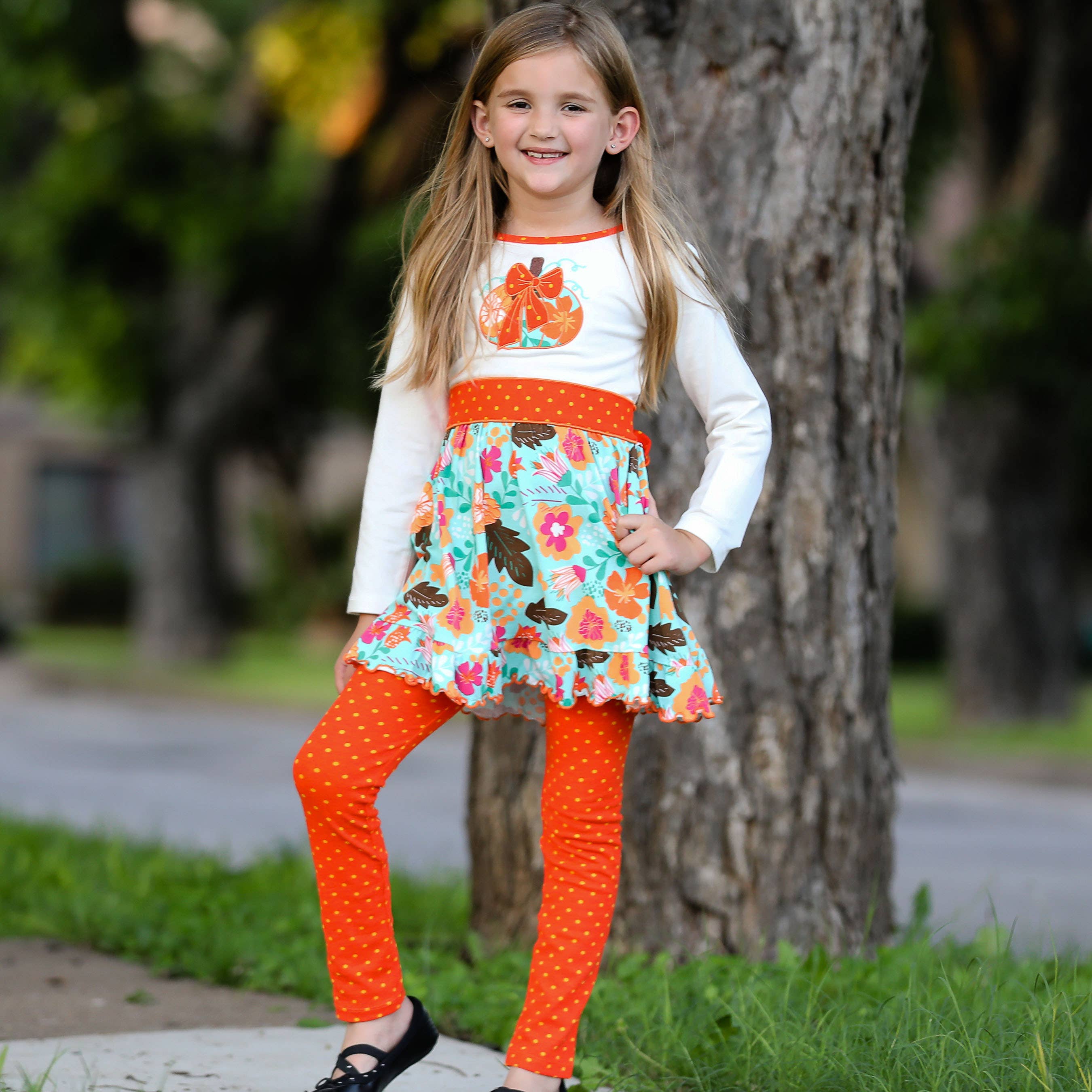 AnnLoren - Wholesale Top & Leggings Set - Kids - AnnLoren Big Girls Thanksgiving Dress Legging 9/10 Pumpkin1