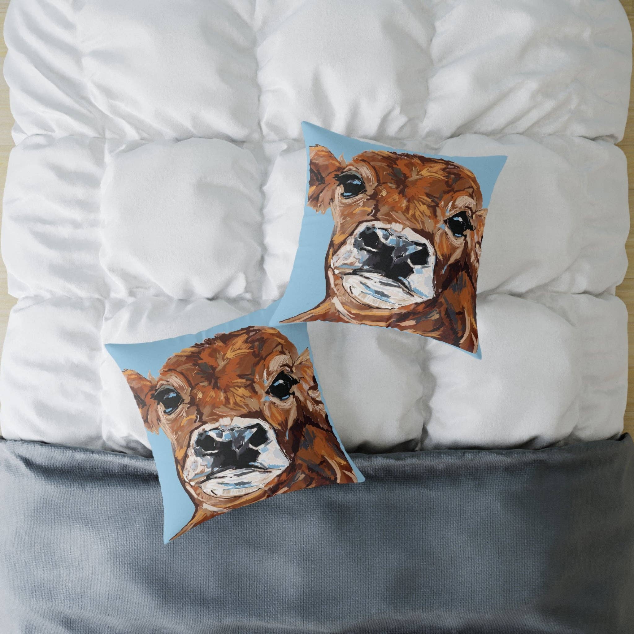 Blue Cava - Wholesale Throw/Decorative Pillow - Brown Cow Farmhouse Square Poly Canvas Throw Pillows11