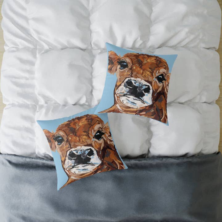 Blue Cava - Wholesale Throw/Decorative Pillow - Brown Cow Farmhouse Square Poly Canvas Throw Pillows11