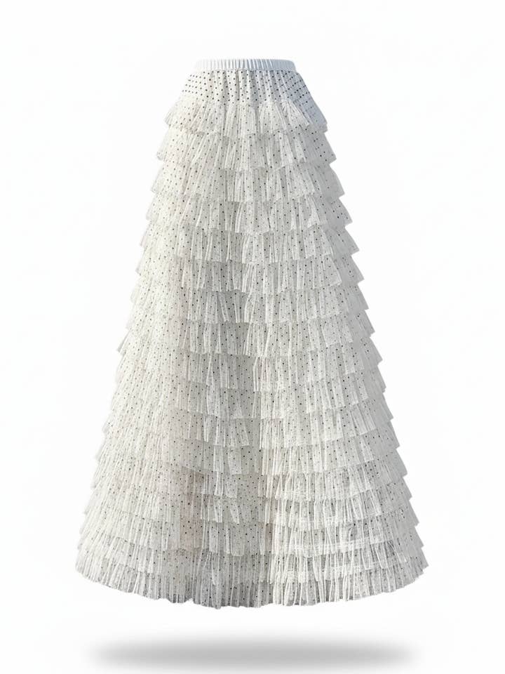 Romantisk prickig lager-på-lager tyllnät maxikjol med hög midja för wholesale av CCIC New York