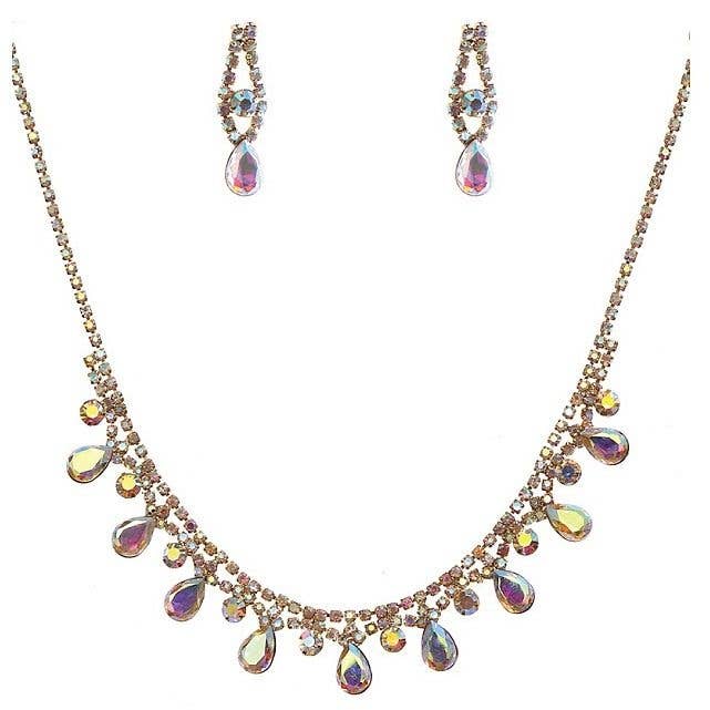 Multi Pear Mixed Rhinestone Necklace Set for wholesale by Diacly