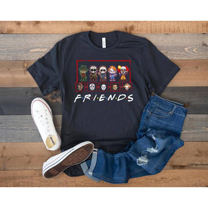 Black Chibi Friends Horror Killer Shirt, Horror Characters Killer for wholesale on Faire2