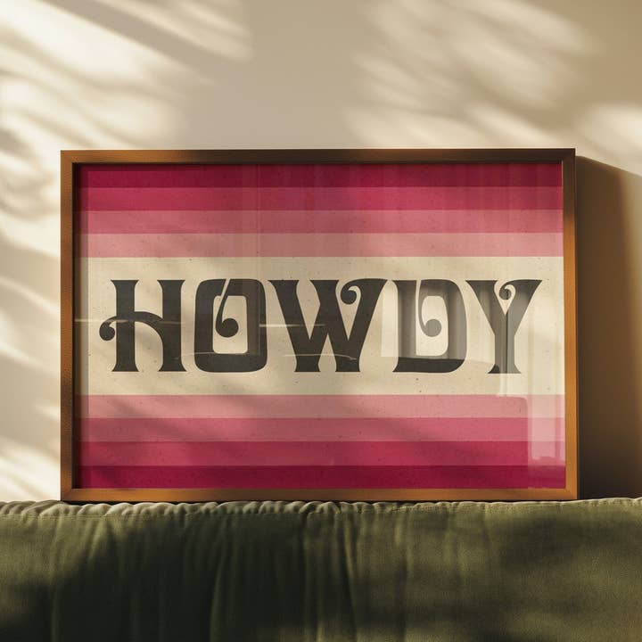 Howdy Art Print Poster Monochromatic Ombre Pink Print for wholesale by Tejas Country Club