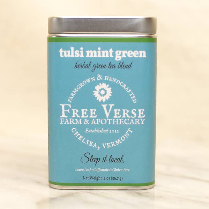 Tulsi Mint Green (Loose Leaf Green and Herbal Tea Blend) for wholesale by Free Verse Farm & Apothecary
