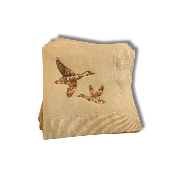 Hey Y'all Party - Wholesale Disposable napkin - Ducks Gold Foil on Taupe Party Napkins
