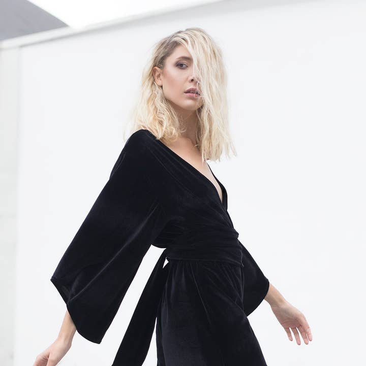 Bareback velvet jumpsuit for wholesale by Bastet Noir