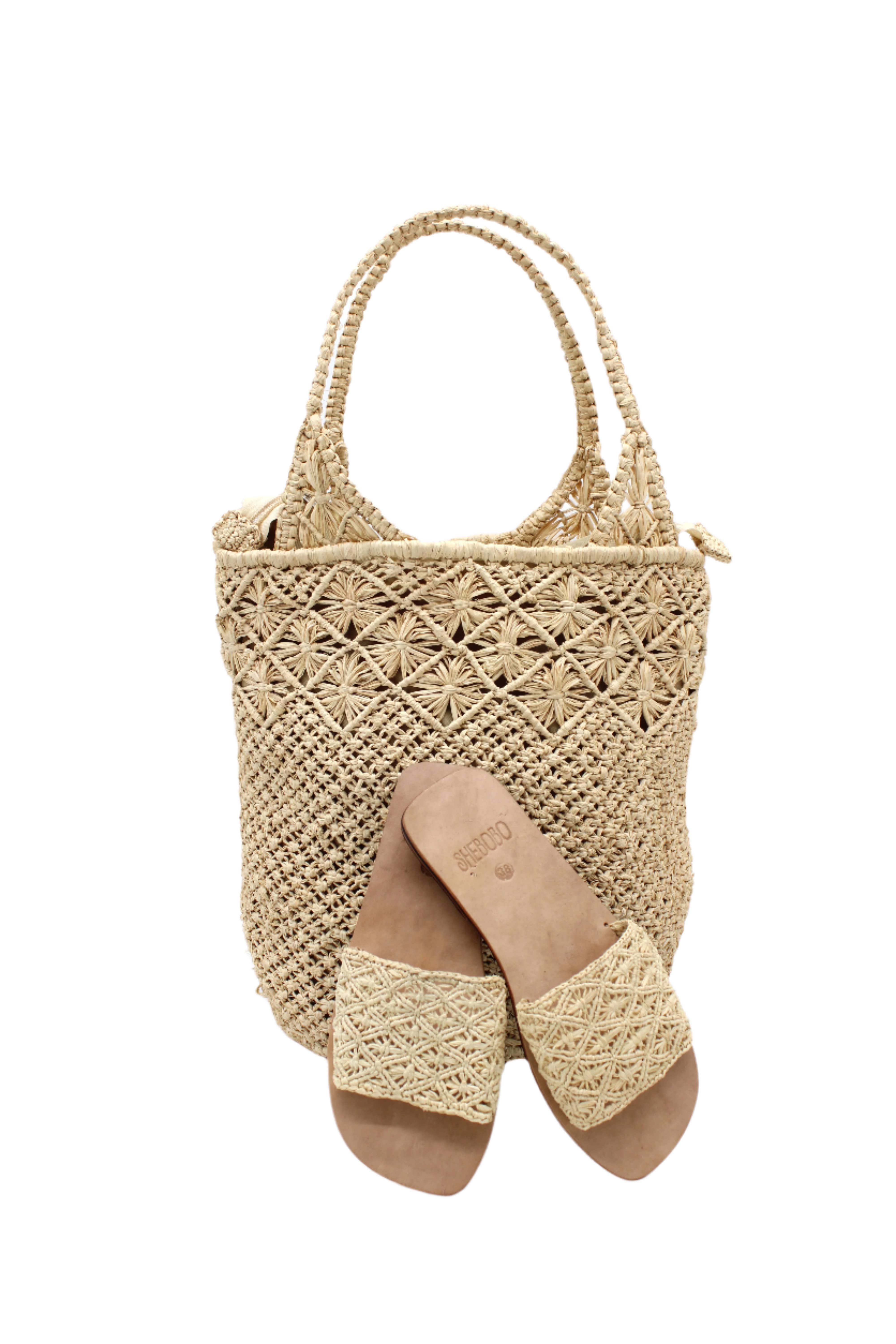 Shebobo - Vente Sac de plage - Sac à main en paille crocheté et macramé diamant Luca4