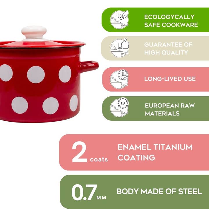 STP - Wholesale Cooking Pot - Vintage Style Red White Polka-dot Enamelware Pot
