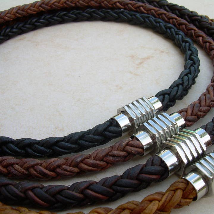 Urban Survival Gear USA - Venta al por mayor Joyería - Hombre - Collar de piel para hombre, collar para hombre, joyería para hombre, cierre magnético de acero inoxidable, padrinos de boda, día del padre, regalo para hombre, novio