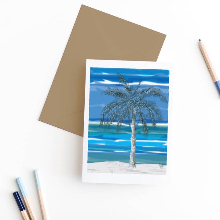 palm tree greeting card | well wishes for the new year for wholesale by Smiles By Megan | Zatetic Studios, LLC
