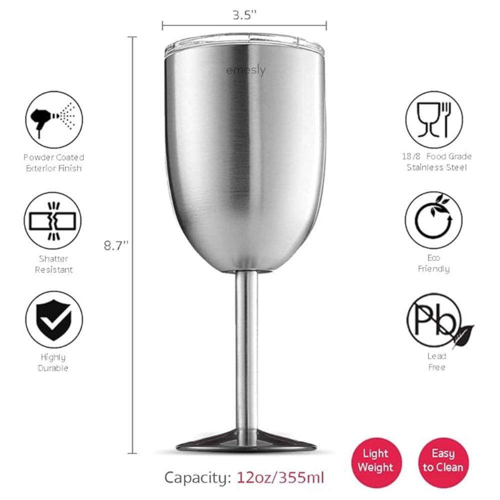 EMESLY - Wholesale Wine Glass - EMESLY 12oz Insulated Wine Goblets (Set of 2)2
