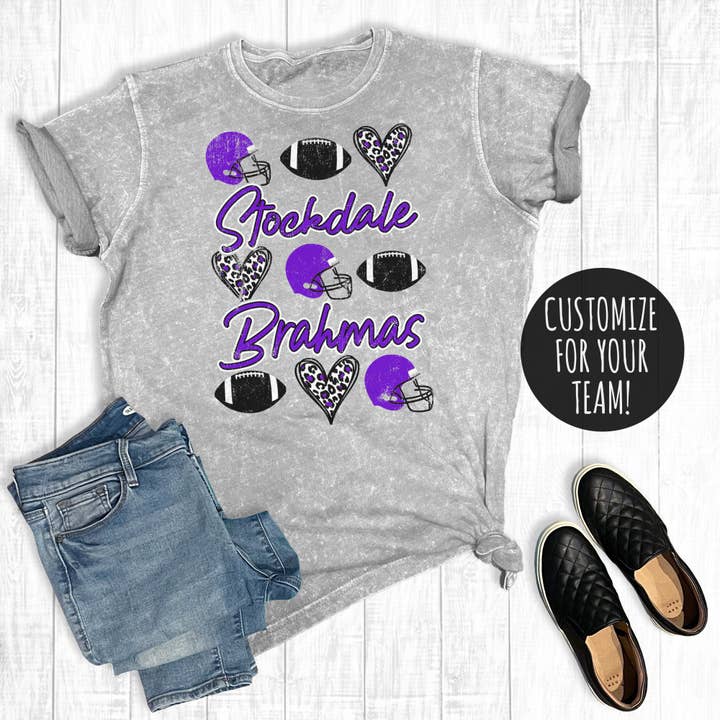 Custom Football Leopard Heart Mineral Wash Graphic Tee for wholesale by The Way Down South