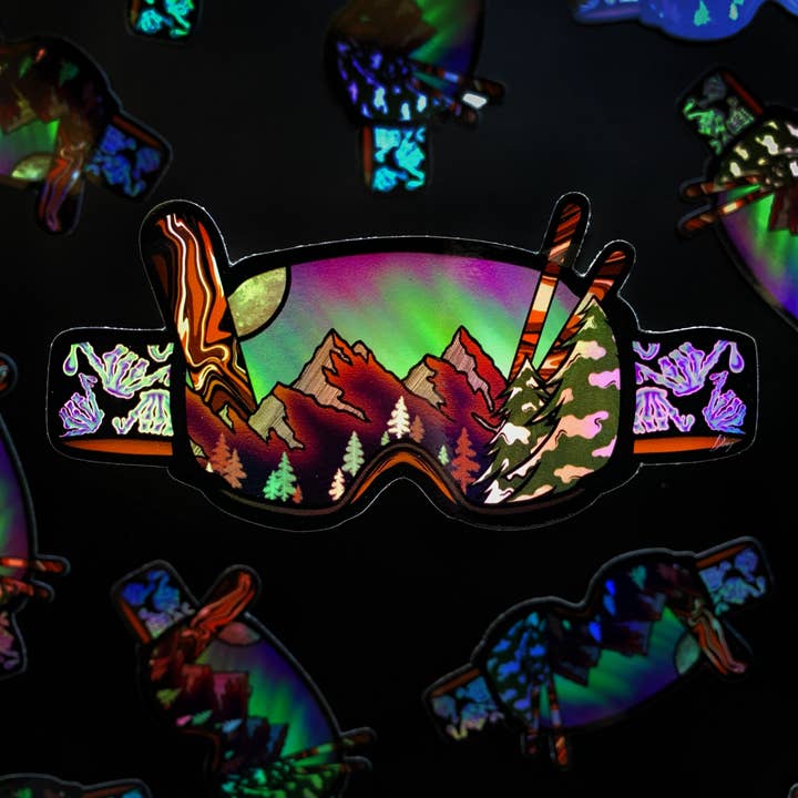 Snowboard/Ski Goggle Holographic Sticker, 5x2.5in for wholesale by Catnip and Kittens