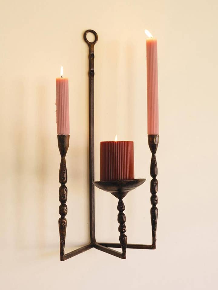 FORGED IRON WALL TAPER AND PILLAR CANDLE HOLDER for wholesale by Kalalou