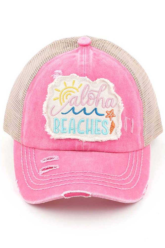 Hana - Wholesale Ponytail Cap - Women's - C.C Aloha Beaches Patch Distressed Pony Cap8