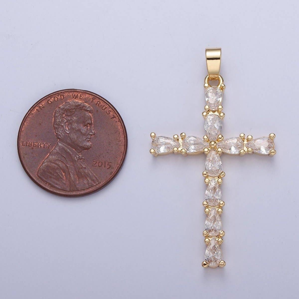 Aim Eternal - Wholesale Individual Charm/Pendant - Gold / Silver Tear Drop Cz Cross Pendant for Necklace Rosary Component X-325 X-3262