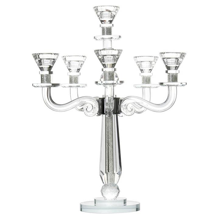 Boker-Tov Shalom - Wholesale Candle Holder - Crystal Candelabra with Six Arms and Inner Gemstones