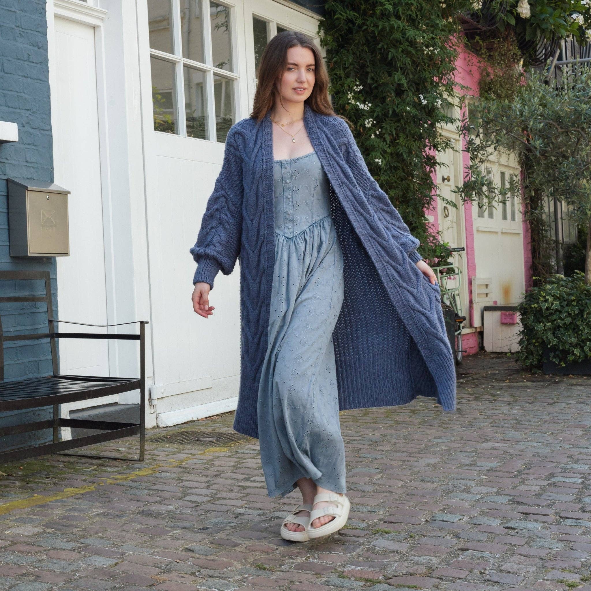 Cara & The Sky - Wholesale Cardigan - Women's - Alex Cable Balloon Sleeve Maxi Cardigan - Denim2