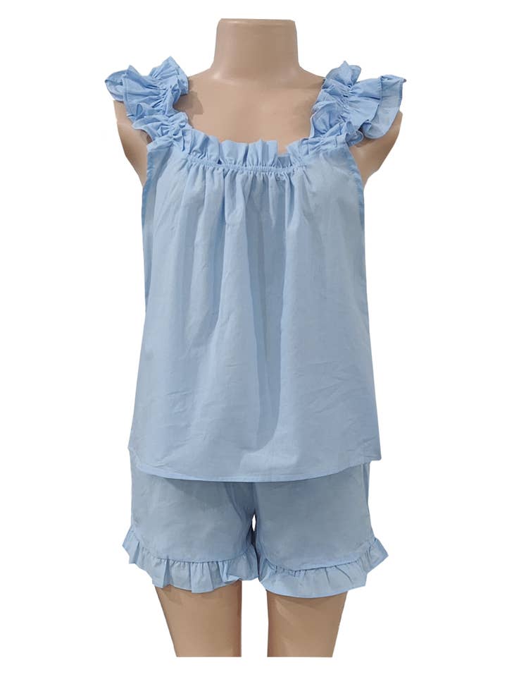 Rosa Clothing - Wholesale Lounge Set - Women's - Ruffle Trim Tank Top And Shorts Pajama Set9