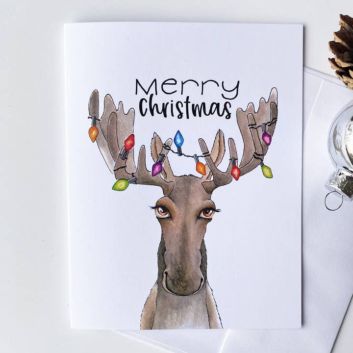 Weihnachts-Grußkarte - Frohe Weihnachten - Moose für den Großhandel von Found and Lost Art