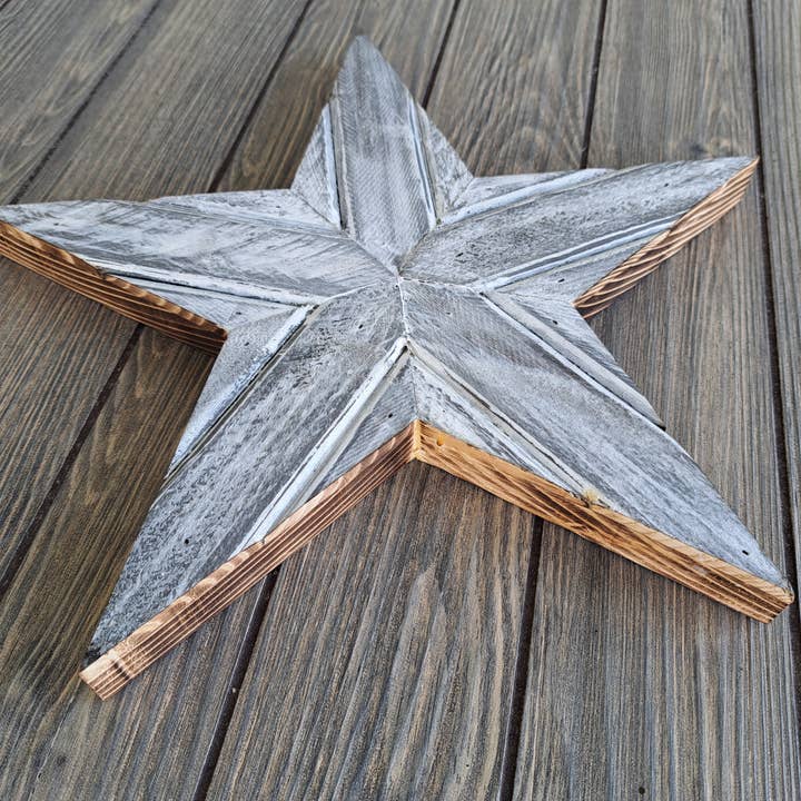 Rustic Brook Farm – wholesale Dimensionell/3D-väggkonst – Rustik trästjärna med väderbiten vit finish