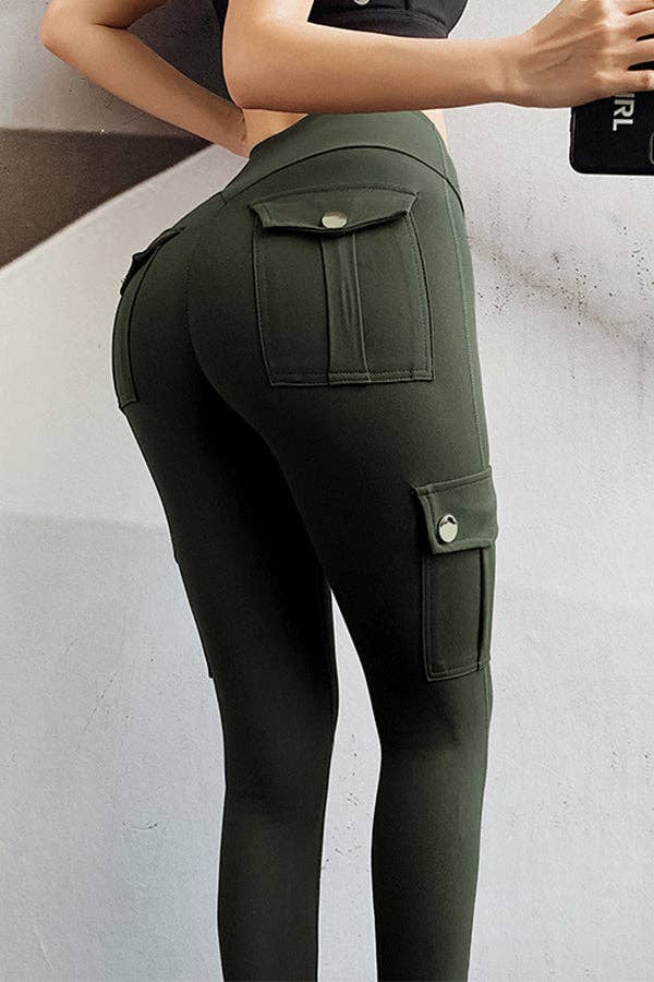 MB Fashion Wholesale - Wholesale Athletic Pants - Women's - MB FASHION  High-Waisted Cargo Leggings with Pockets 0538LY1