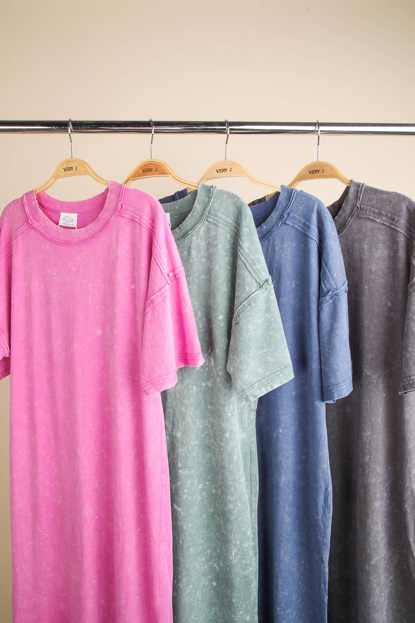 VERY J - Vente Robe – femme - Robe midi décontractée confortable lavée minérale5