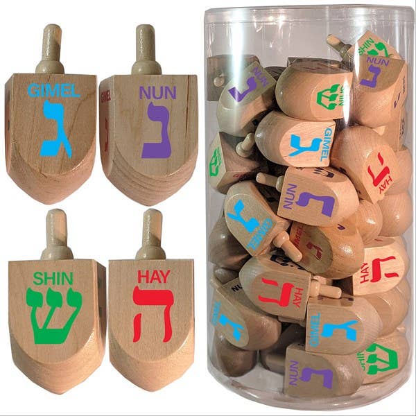 Jewish Educational Toys - Wholesale Dreidel - Kids - Large Colorful Wooden Dreidels