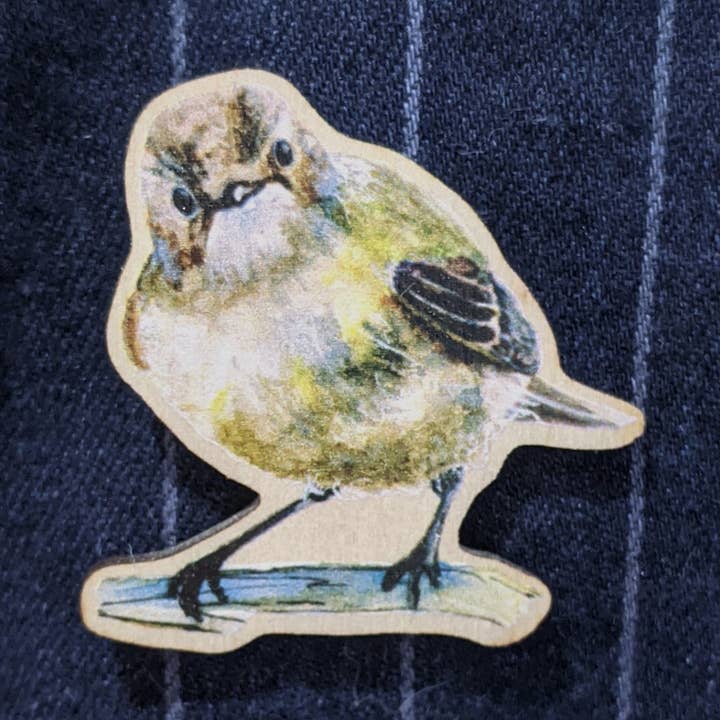 House Sparrow Bird Wooden Pin Badge for wholesale by Hodgepodge