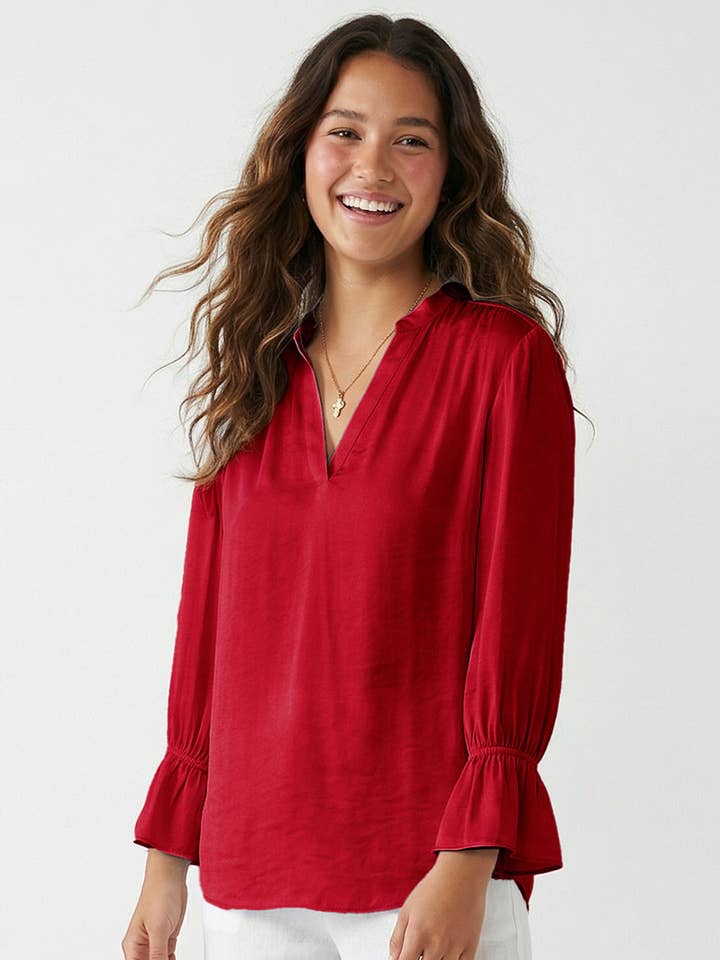 Blouse met V-hals en uitlopende manchetten voor wholesale door Naked Zebra