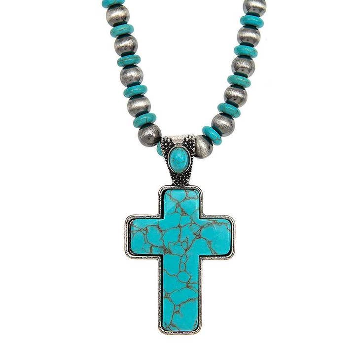 anbfashion – Großhandel Schmucksets – KREUZ EDELSTEIN ANHÄNGER PERLENKETTE SET 702