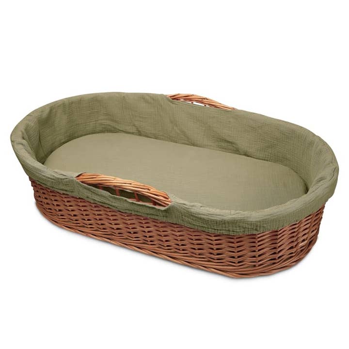 Hi Little One-wicker low basket with 2in1 mattress,Green Hun for wholesale by Hi Little One