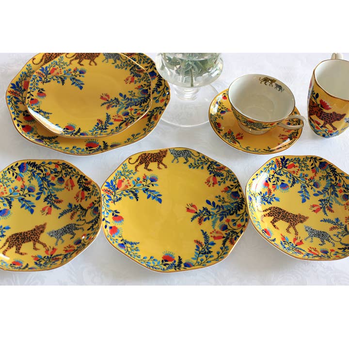 Jessie Zhao New York – Großhandel Essteller – Amazon Rainforest Speiseteller aus feinem Porzellan, gelb2