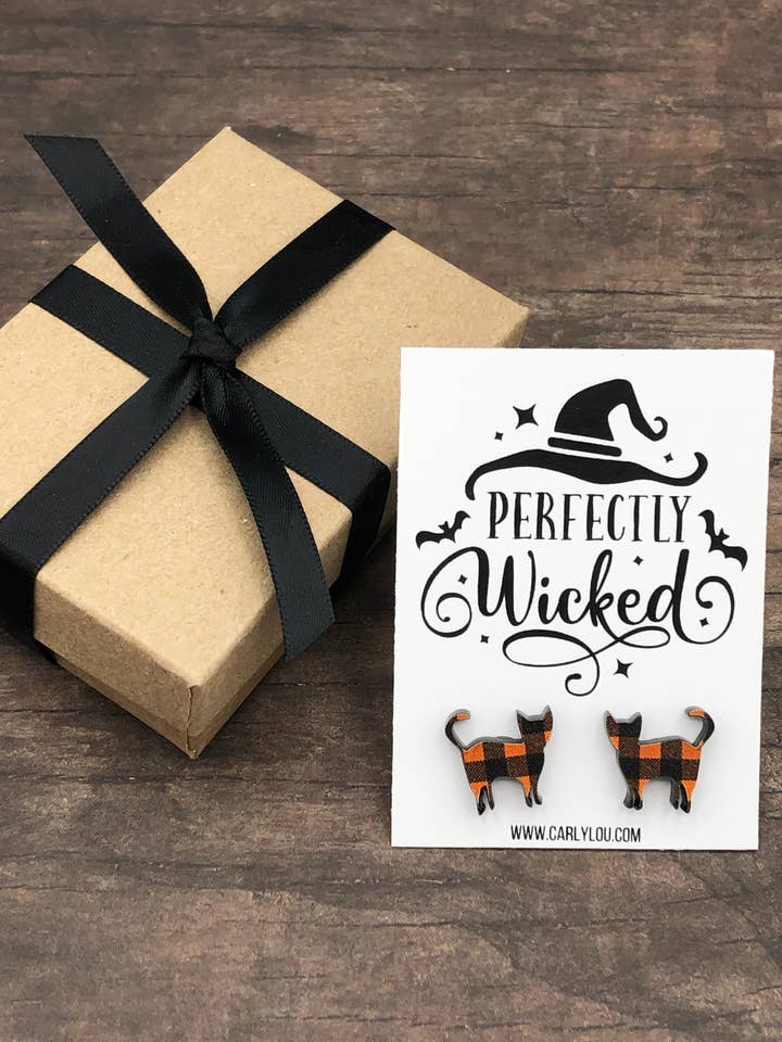 Cat Earrings - Perfectly Wicked Halloween Earrings Black Cat for wholesale by Carly Lou