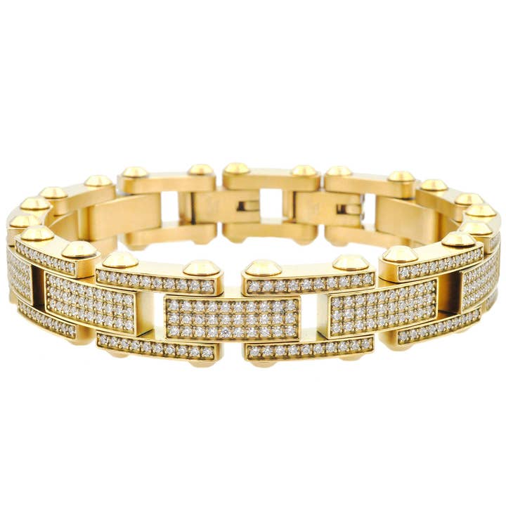 Men's Gold Steel Bracelet - 18K Gold Plated for wholesale by Blackjack Mens Jewelry