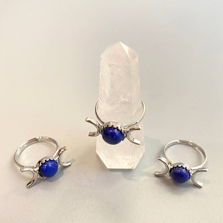 VIE - Wholesale Single stone/solitaire ring - Adjustable Triple Moon Ring with 0.5cm Gemstone14