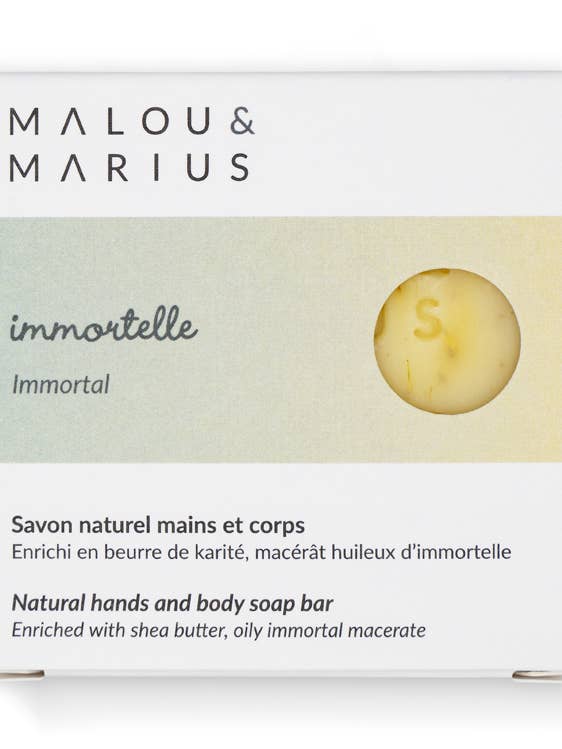 SAVON IMMORTELLE, BEURRE DE KARITE pour la vente par Malou & Marius