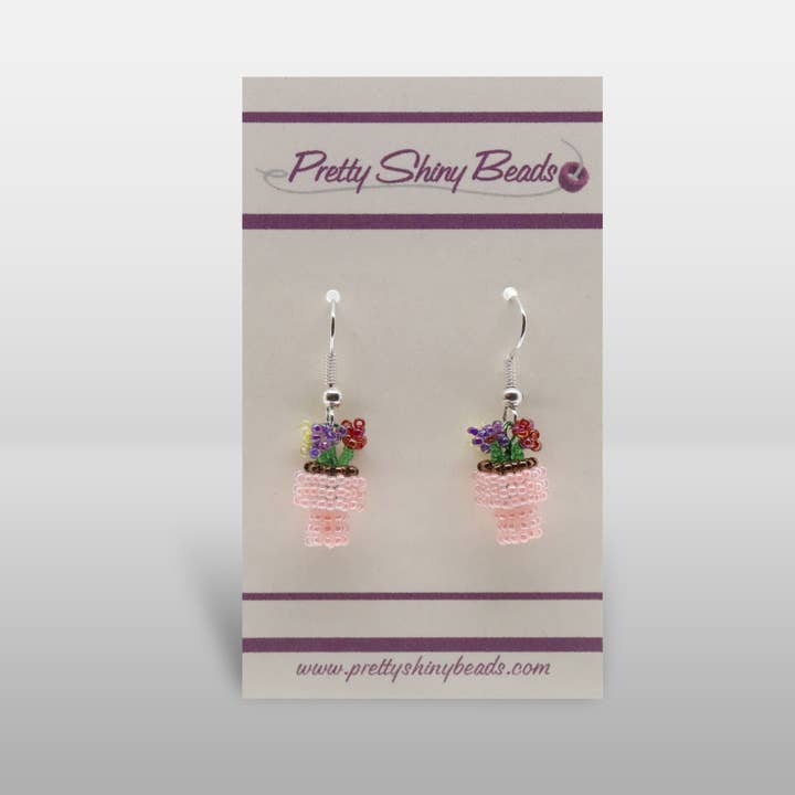 Pretty Shiny Beads - Wholesale Dangle Earrings - 3D Beaded Flower Pot Earrings3
