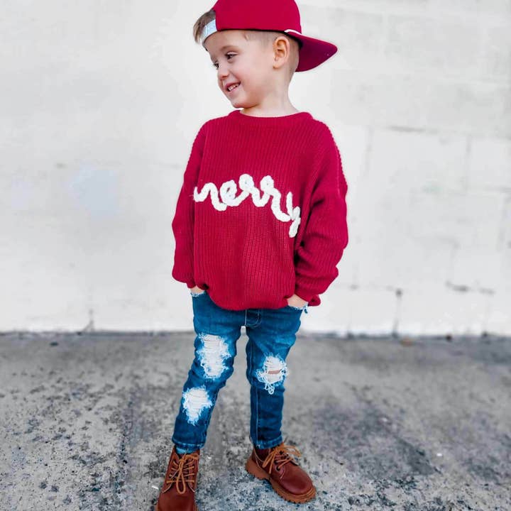 Little Joy Co. - Wholesale Knit Sweater - Kids - Merry Hand Embroidered Sweater *0-3 & 3-6 months left7