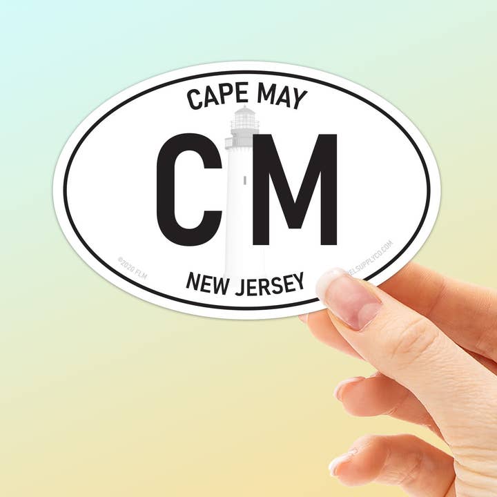 Cape May NJ Bumper Sticker - White Oval Jersey Shore Decal for wholesale by Sentinel Supply