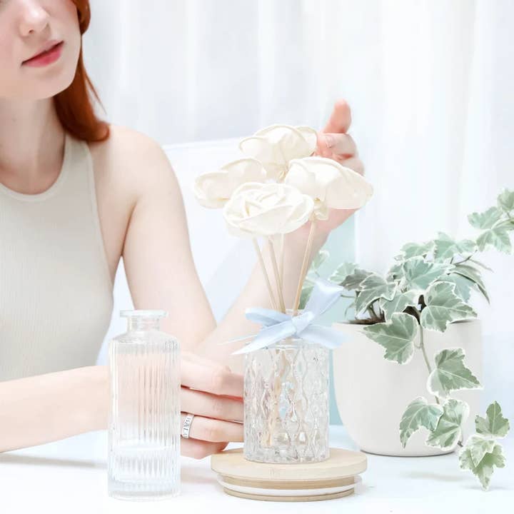 Bloom & Bowery - Wholesale Reed Diffuser - 5 Sola Wood Rose Flowers on Diffuser Reed Stem4