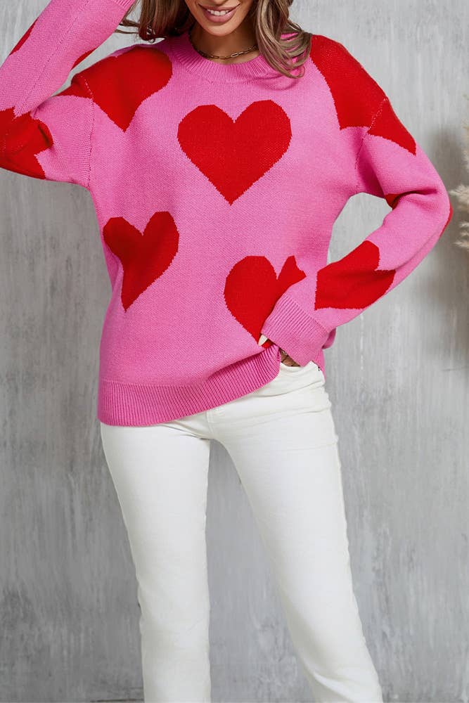 UNISHE - Wholesale Knit Sweater - Women's - Heart Valentine's Day Crew Neck Long Sleeve Sweater JYYS2357